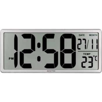 Acctim Date Keeper Jumbo LCD Digital Wall or Desk Clock With Autoset Silver - 22357