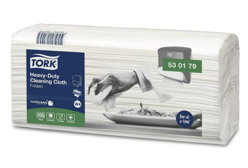 Tork W4 Cleaning Cloths Heavy-Duty Folded 105 Sheets 530179 - Pack 4