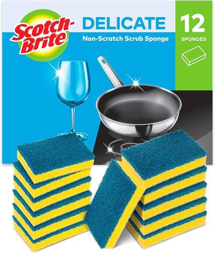 Scotch-Brite Delicate Non-Scratch Scrub Sponges Yellow And Green 7100248036 - Pack 12