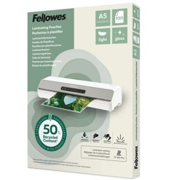 Fellowes Recycled Laminating Pouches A5 Gloss 160 Micron (2x80) 100143440 - Pack 100