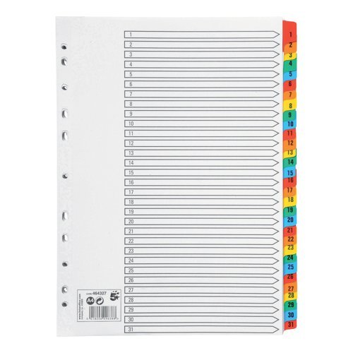 Index Dividers A4 1-31 Colour A4 Mylar Tabs