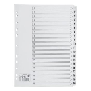 Index Dividers A4 1-20 White A4 Mylar Tabs