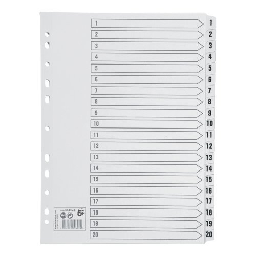 Index Dividers A4 1-20 White A4 Mylar Tabs