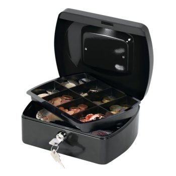 Metal Cash Box 200mm Black (8 Inch) Key Lock CBBK8 - Each