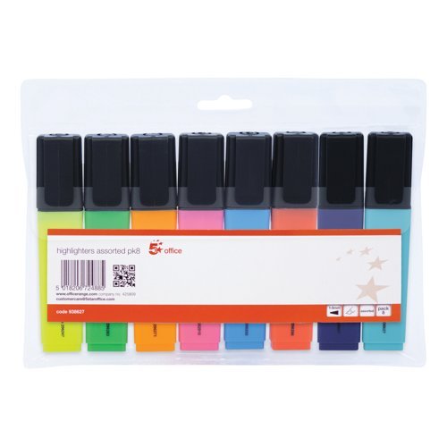 Highlighters Assorted Wallet 8 Chisel Tip