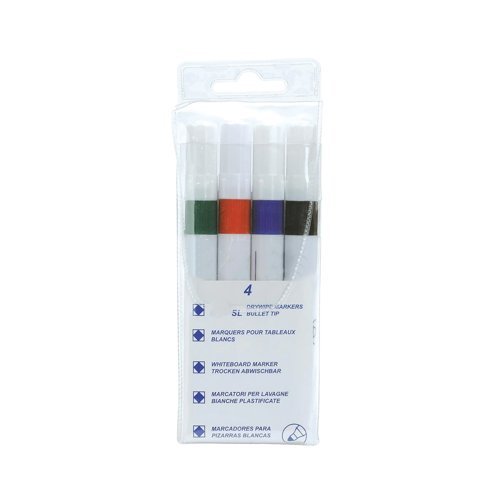 Drywipe Whiteboard Slim Markers Assorted Bullet 2mm Tip (WBSL) 8710WT4 - Pack 4