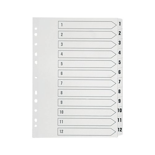1-12 Plastic Index White A4