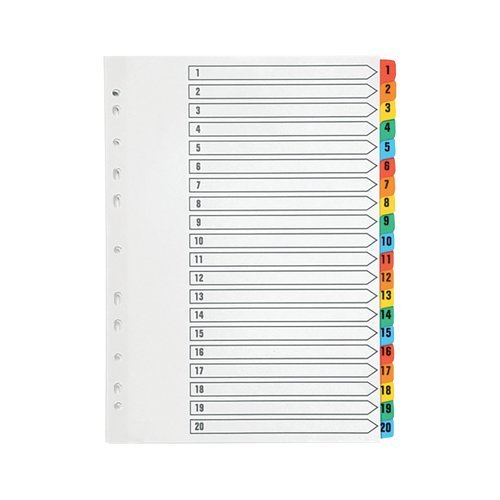Index Dividers A4 1-20 Colour A4 Mylar Tabs