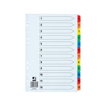Index Dividers Extra Wide A4 1-12 Colour A4 Mylar Tabs