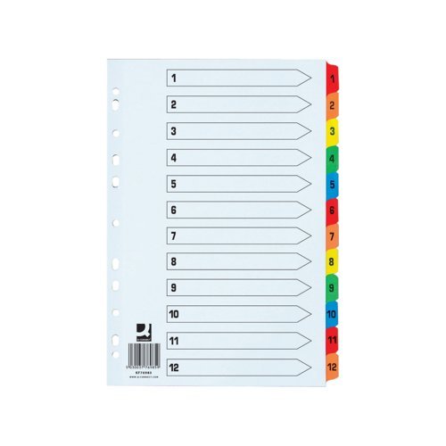 Index Dividers Extra Wide A4 1-12 Colour A4 Mylar Tabs