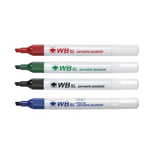 Drywipe Whiteboard Slim Markers Assorted Chisel Tip (WBSL) 8720WT4 - Pack 4