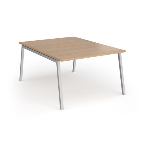 Connex Angled 1200 x 1600 x 725mm Back to Back Desk ( 2 x 1200mm ) - Silver Frame / Beech Top - ACO1216-S-B