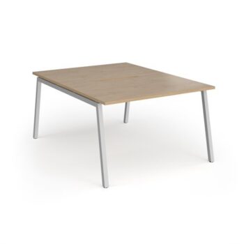 Connex Angled 1200 x 1600 x 725mm Back to Back Desk ( 2 x 1200mm ) - Silver Frame / Kendal Oak Top - ACO1216-S-KO