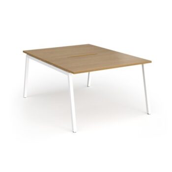 Connex Angled 1200 x 1600 x 725mm Back to Back Desk ( 2 x 1200mm ) - White Frame / Oak Top - ACO1216-WH-O