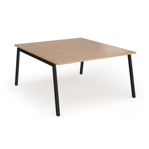 Connex Angled 1400 x 1600 x 725mm Back to Back Desk ( 2 x 1400mm ) - Black Frame / Beech Top - ACO1416-K-B