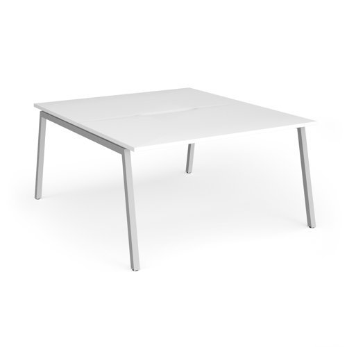 Connex Angled 1400 x 1600 x 725mm Back to Back Desk ( 2 x 1400mm ) - Silver Frame / White Top - ACO1416-S-WH