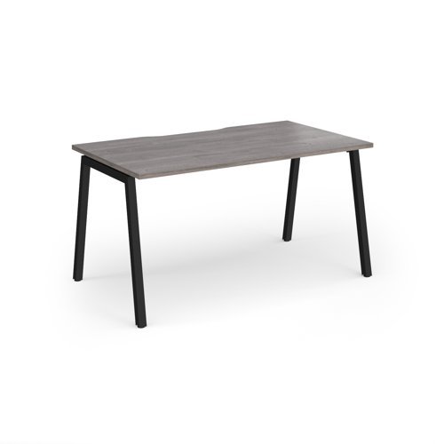 Connex Angled 1400 x 800 x 725mm Single Desk - Black Frame / Grey Oak Top - ACO148-K-GO
