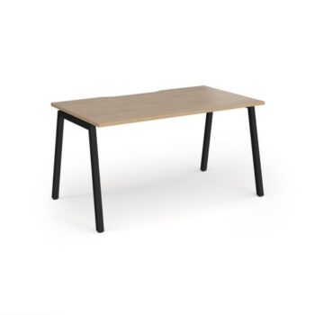 Connex Angled 1400 x 800 x 725mm Single Desk - Black Frame / Kendal Oak Top - ACO148-K-KO