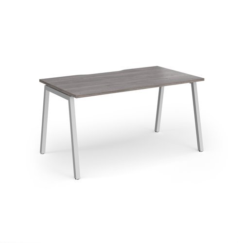 Connex Angled 1400 x 800 x 725mm Single Desk - Silver Frame / Grey Oak Top - ACO148-S-GO
