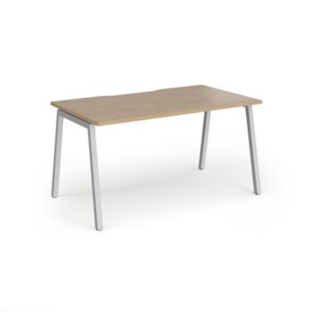 Connex Angled 1400 x 800 x 725mm Single Desk - Silver Frame / Kendal Oak Top - ACO148-S-KO