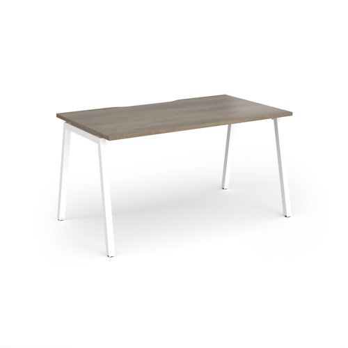 Connex Angled 1400 x 800 x 725mm Single Desk - White Frame / Nebraska Oak Top - ACO148-WH-NO