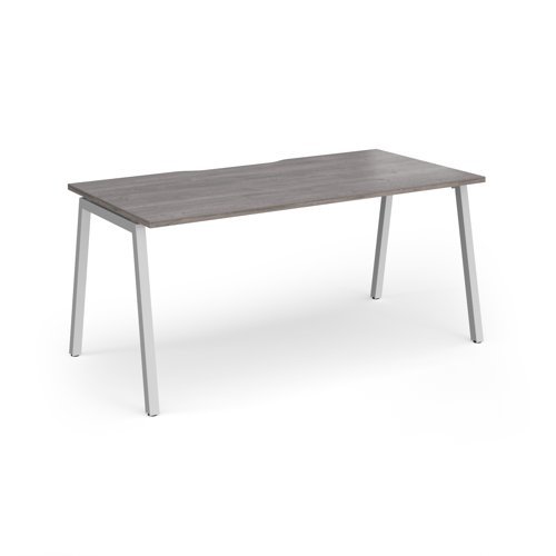 Connex Angled 1600 x 800 x 725mm Single Desk - Silver Frame / Grey Oak Top - ACO168-S-GO