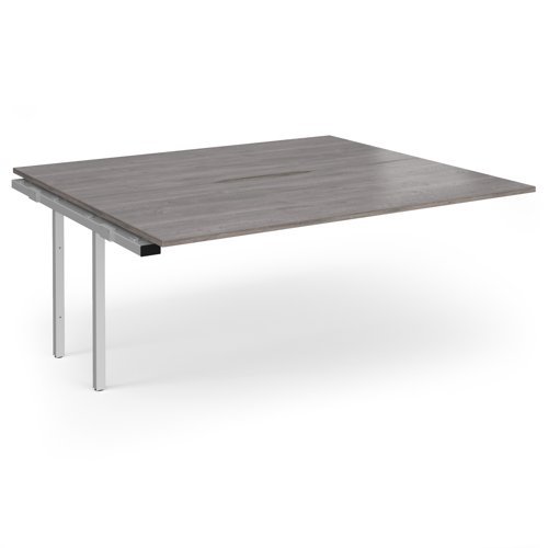 Connex Angled 1800 x 1600 x 725mm Back to Back Add On Bay - Silver Frame / Grey Oak Top - ACO1816-AB-S-GO