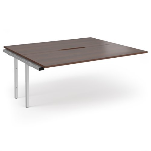 Connex Angled 1800 x 1600 x 725mm Back to Back Add On Bay - Silver Frame / Walnut Top - ACO1816-AB-S-W