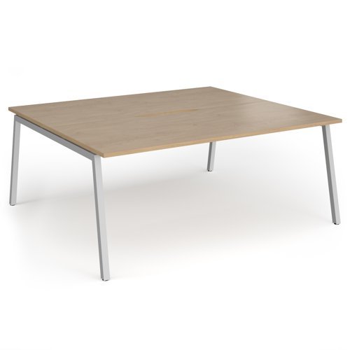 Connex Angled 1800 x 1600 x 725mm Back to Back Desk ( 2 x 1800mm ) - Silver Frame / Kendal Oak Top - ACO1816-S-KO
