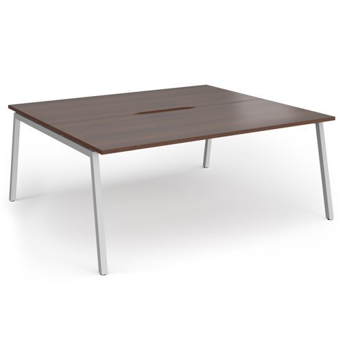 Connex Angled 1800 x 1600 x 725mm Back to Back Desk ( 2 x 1800mm ) - Silver Frame / Walnut Top - ACO1816-S-W