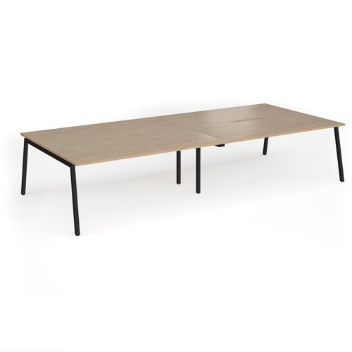 Connex Angled 3600 x 1600 x 725mm Back to Back Desk ( 4 x 1800mm ) - Black Frame / Kendal Oak Top - ACO36L16-K-KO