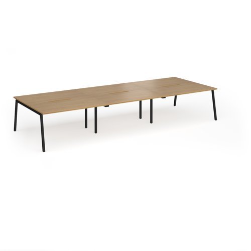Connex Angled 4200 x 1600 x 725mm Back to Back Desk ( 6 x 1400mm ) - Black Frame / Oak Top - ACO4216-K-O