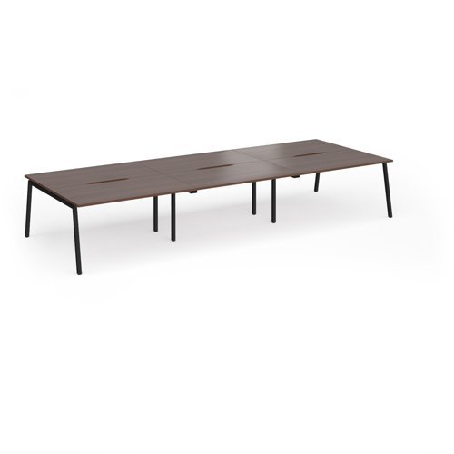 Connex Angled 4200 x 1600 x 725mm Back to Back Desk ( 6 x 1400mm ) - Black Frame / Walnut Top - ACO4216-K-W