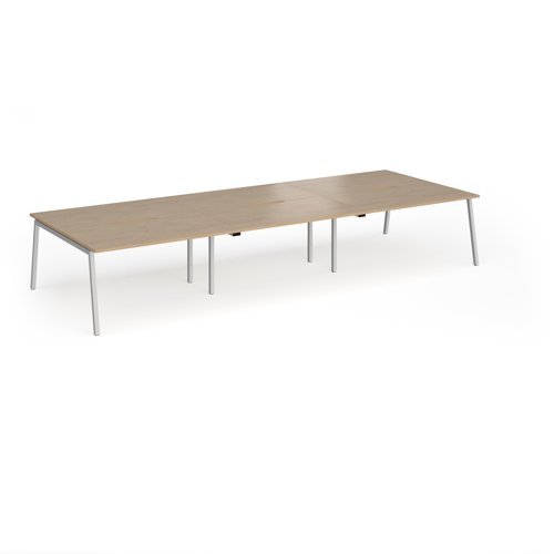 Connex Angled 4200 x 1600 x 725mm Back to Back Desk ( 6 x 1400mm ) - Silver Frame / Kendal Oak Top - ACO4216-S-KO