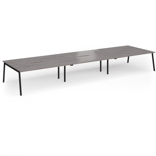 Connex Angled 5400 x 1600 x 725mm Back to Back Desk (6 x 1800mm) - Black Frame / Grey Oak Top - ACO5416-K-GO