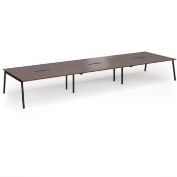 Connex Angled 5400 x 1600 x 725mm Back to Back Desk (6 x 1800mm) - Black Frame / Walnut Top - ACO5416-K-W