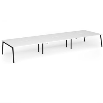 Connex Angled 5400 x 1600 x 725mm Back to Back Desk (6 x 1800mm) - Black Frame / White Top - ACO5416-K-WH