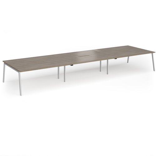 Connex Angled 5400 x 1600 x 725mm Back to Back Desk (6 x 1800mm) - Silver Frame / Nebraska Oak Top - ACO5416-S-NO