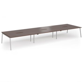 Connex Angled 5400 x 1600 x 725mm Back to Back Desk (6 x 1800mm) - Silver Frame / Walnut Top - ACO5416-S-W
