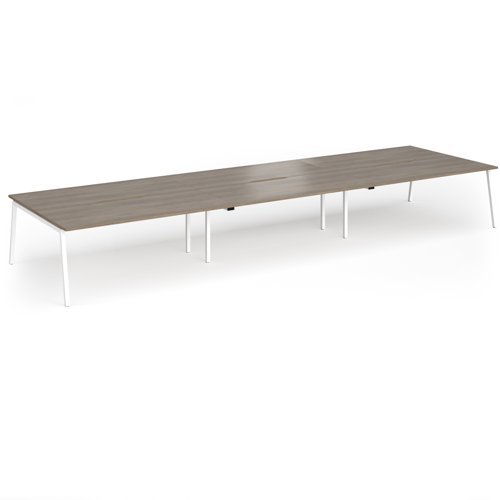 Connex Angled 5400 x 1600 x 725mm Back to Back Desk (6 x 1800mm) - White Frame / Nebraska Oak Top - ACO5416-WH-NO