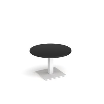 Brescia circular coffee table with flat square white base 800mm - Black - BCC800-WH-BK