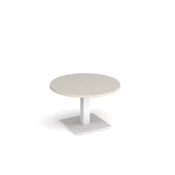 Brescia circular coffee table with flat square white base 800mm - Light Grey - BCC800-WH-LG