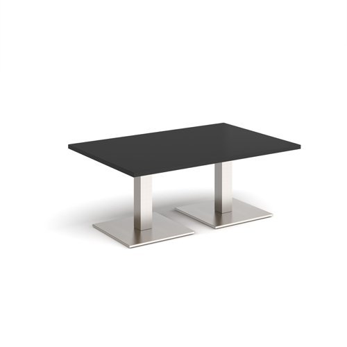 Brescia rectangular coffee table with flat square brushed steel bases 1200mm x 800mm - Black - BCR1200-BS-BK