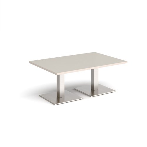 Brescia rectangular coffee table with flat square brushed steel bases 1200mm x 800mm - Light Grey - BCR1200-BS-LG