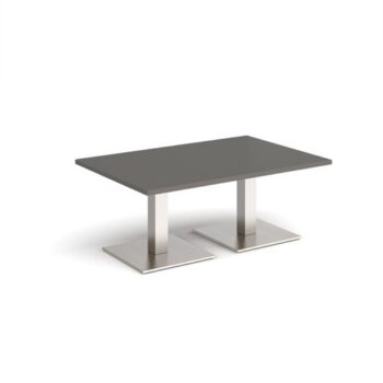 Brescia rectangular coffee table with flat square brushed steel bases 1200mm x 800mm - Onyx Grey - BCR1200-BS-OG