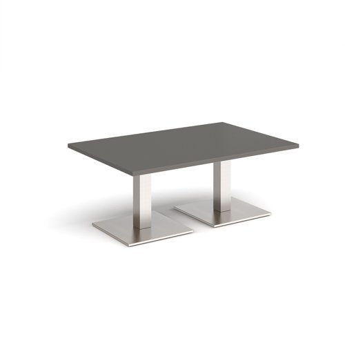Brescia rectangular coffee table with flat square brushed steel bases 1200mm x 800mm - Onyx Grey - BCR1200-BS-OG