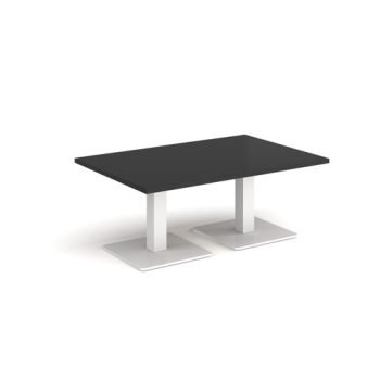 Brescia rectangular coffee table with flat square white bases 1200mm x 800mm - Black - BCR1200-WH-BK