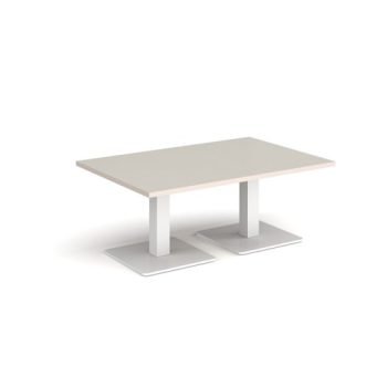 Brescia rectangular coffee table with flat square white bases 1200mm x 800mm - Light Grey - BCR1200-WH-LG