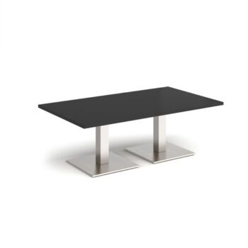 Brescia rectangular coffee table with flat square brushed steel bases 1400mm x 800mm - Black - BCR1400-BS-BK