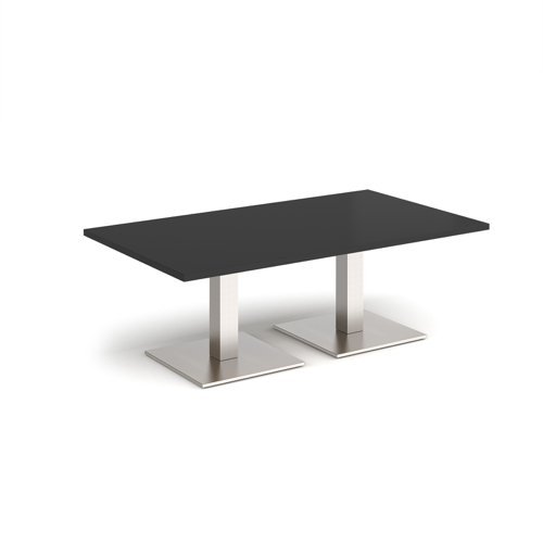 Brescia rectangular coffee table with flat square brushed steel bases 1400mm x 800mm - Black - BCR1400-BS-BK